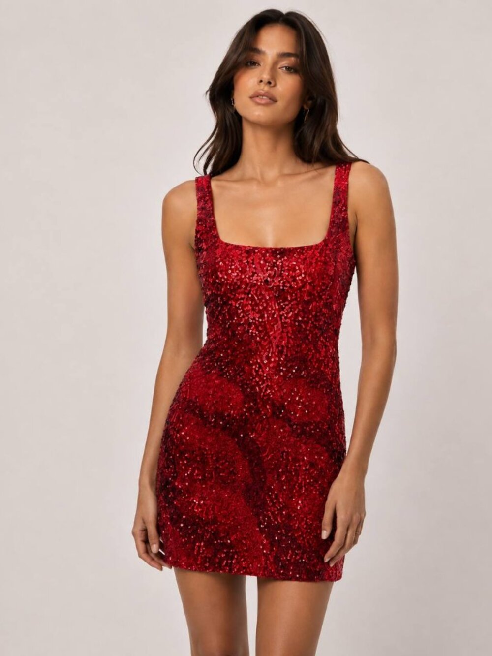 NWT Gianni Bini Anya Red Sequin Square Neck Mini Dress Size 6